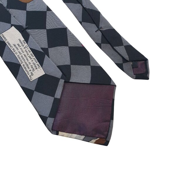 Vintage HSUS Men Necktie Playful Dog Print & Black Gray Checkered Design - Picture 5 of 5